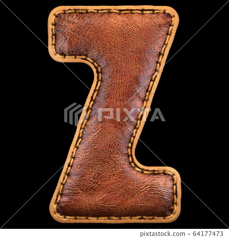 Leather letter Z uppercase. 3D render font with skin texture on black background. Leather letter Z uppercase. 3D render font with skin texture on black background. 64177473