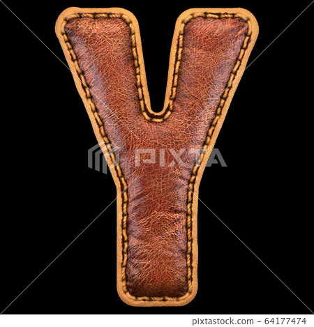Leather letter Y uppercase. 3D render font with skin texture on black background. Leather letter Y uppercase. 3D render font with skin texture on black background. 64177474