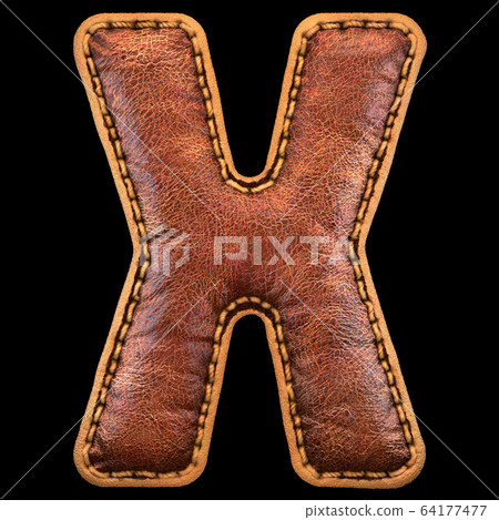 Leather letter X uppercase. 3D render font with skin texture on black background. 64177477