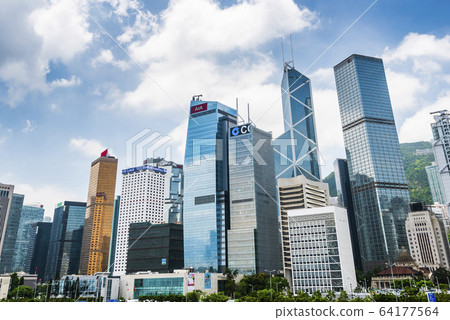 low angle view of modern office block buildings in Central, Hong Kong. low angle view of modern office block buildings in Central, Hong Kong. 64177564