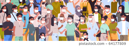 crowd of people wearing medical masks novel coronavirus 2019-nCoV epidemic disease pandemic crowd of people wearing medical masks novel coronavirus 2019-nCoV epidemic disease pandemic 64177809