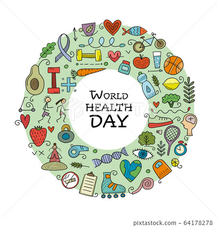 World health day. Concept art with healty lifestyle for your design World health day. Concept art with healty lifestyle for your design 64178278