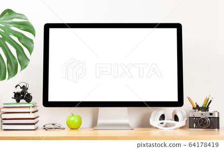 Stylish home studio workspace with computer, 64178419