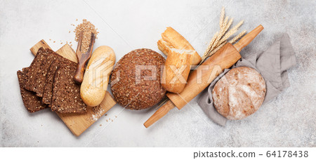 Various bread with wheat, flour and cooking Various bread with wheat, flour and cooking 64178438