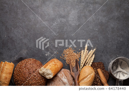 Various bread with wheat, flour and cooking Various bread with wheat, flour and cooking 64178440
