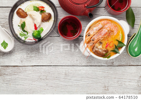 Tom Yum and Tom Kha traditional Thai soups 64178510