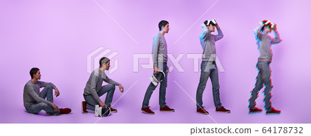 Man wearing virtual reality headset. Image with glitch effect Man wearing virtual reality headset. Image with glitch effect 64178732