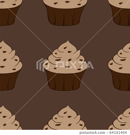 Tasty chocolate cupcake icon. Sweet dessert. Seamless pattern. Vector illustration Tasty chocolate cupcake icon. Sweet dessert. Seamless pattern. Vector illustration 64181404