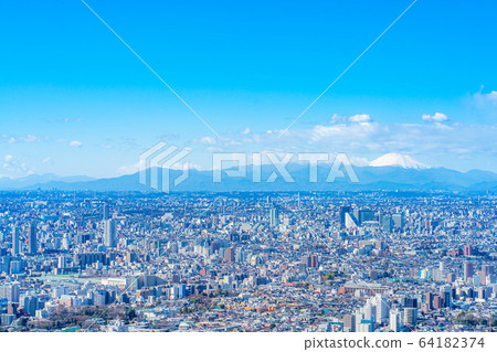 Urban landscape Kanto Plain seen from Sunshine City 60 Observatory [Tokyo] 64182374