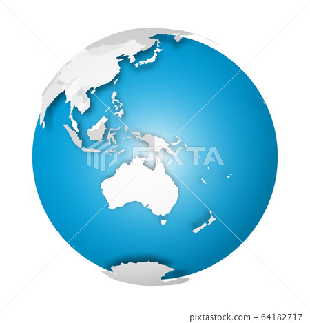 Earth globe. 3D world map with grey political map of countries dropping shadows on blue seas and oceans. Vector illustration Earth globe. 3D world map with grey political map of countries dropping shadows on blue seas and oceans. Vector illustration 64182717