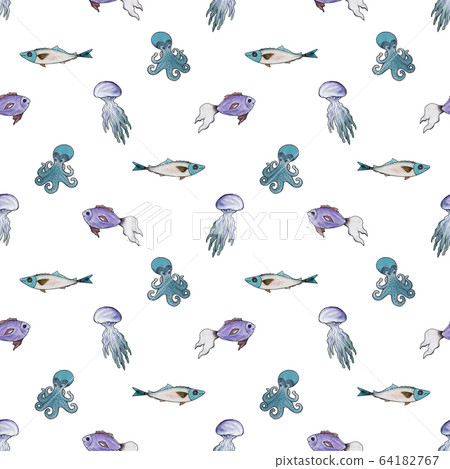 Underwater life illustrations, seamless pattern - Stock Illustration ...