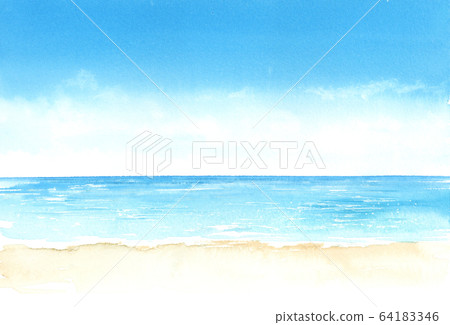 天空和大海的水彩畫 64183346