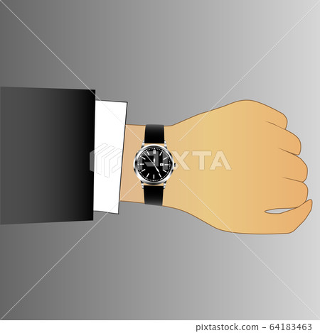 man's hand with a clock. background grey. abstract 64183463