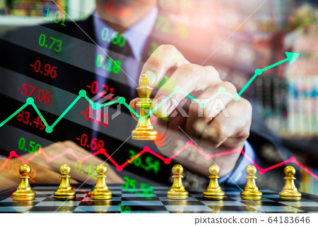 Chess game on chess board on stock market or forex 64183646