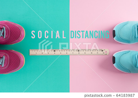 Social Distancing concept. shoes with ruler on Social Distancing concept. shoes with ruler on 64183987