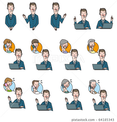 Collection of male poses for telephone receptionists 64185343