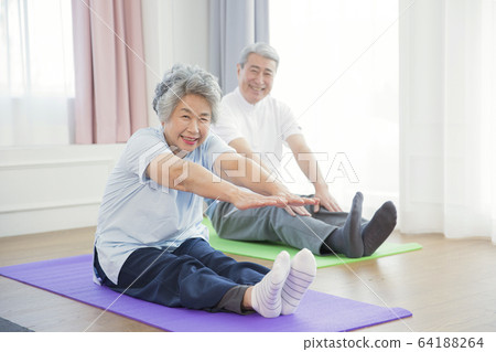 Happy senior life concept. Healthy activities in daily life of senior couple 074 64188264