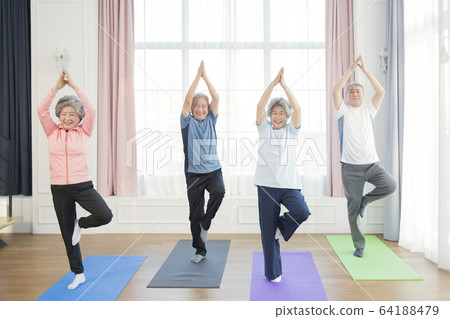 Happy senior life concept. Healthy activities in daily life of senior couple 065 64188479