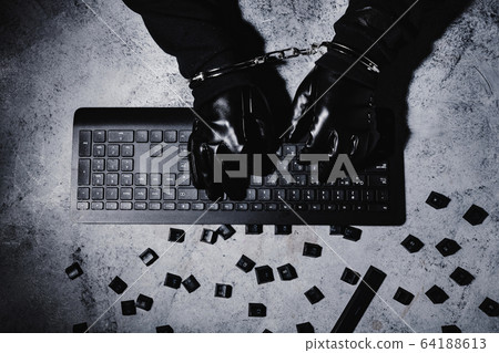 Cyber protection and security concept. Internet hacked computer server, database, network storage, firewall, social network account. 194 64188613