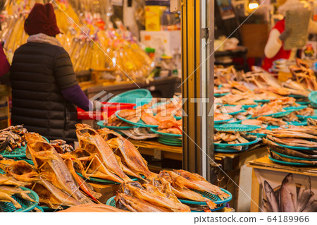 fishing village landscape. fresh fish market at the port in Korea 094 64189966