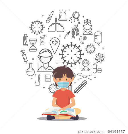 A boy reading a book in an epidemic situation A boy reading a book in an epidemic situation 64191357