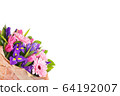 Bouquet of gerberas, irises and tulips on a white 64192007