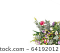 Bouquet of eustomess and eucalyptus on a white 64192012