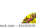 A bouquet of tulips and chrysanthemums on a white 64192020