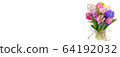 Multicolored hyacinths in a bouquet on a white 64192032