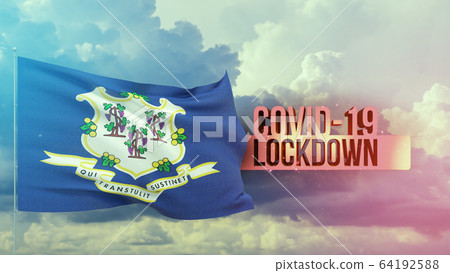 Coronavirus outbreak and coronaviruses influenza lockdown concept with flag of the states of USA. State of Connecticut flag Pandemic 3D illustration. 64192588