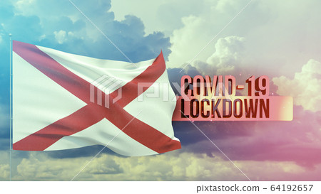 Coronavirus outbreak and coronaviruses influenza lockdown concept with flag of the states of USA. State of Alabama flag. Pandemic 3D illustration. 64192657