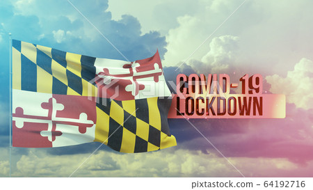 Coronavirus outbreak and coronaviruses influenza lockdown concept with flag of the states of USA. State of Maryland flag Pandemic 3D illustration. Coronavirus outbreak and coronaviruses influenza lockdown concept with flag of the states of USA. State of Maryland flag Pandemic 3D illustration. 64192716