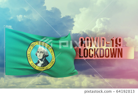 Coronavirus outbreak and coronaviruses influenza lockdown concept with flag of the states of USA. State of Washington flag Pandemic 3D illustration. 64192813