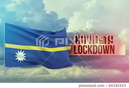 Coronavirus outbreak and coronaviruses influenza lockdown concept with flag of Nauru. Pandemic 3D illustration. Coronavirus outbreak and coronaviruses influenza lockdown concept with flag of Nauru. Pandemic 3D illustration. 64192833