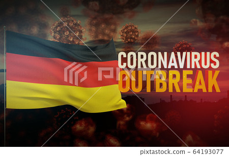 Coronavirus COVID-19 outbreak concept with flag of Germany. Pandemic 3D illustration. Coronavirus COVID-19 outbreak concept with flag of Germany. Pandemic 3D illustration. 64193077