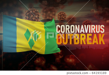 Coronavirus COVID-19 outbreak concept with flag of Saint Vincent and the Grenadines. Pandemic 3D illustration. Coronavirus COVID-19 outbreak concept with flag of Saint Vincent and the Grenadines. Pandemic 3D illustration. 64193189