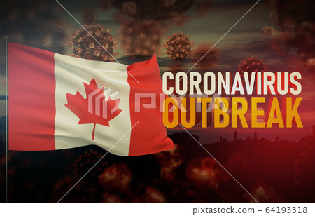 Coronavirus COVID-19 outbreak concept with flag of Canada. Pandemic 3D illustration. Coronavirus COVID-19 outbreak concept with flag of Canada. Pandemic 3D illustration. 64193318