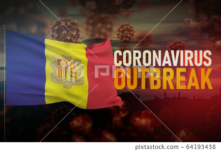 Coronavirus COVID-19 outbreak concept with flag of Andorra. Pandemic 3D illustration. 64193438