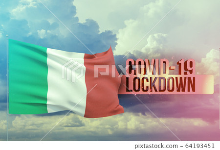 Coronavirus outbreak and coronaviruses influenza lockdown concept with flag of Italy. Pandemic 3D illustration. Coronavirus outbreak and coronaviruses influenza lockdown concept with flag of Italy. Pandemic 3D illustration. 64193451
