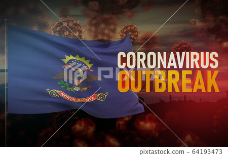 Coronavirus COVID-19 outbreak concept with flag of the states of USA. State of North Dakota flag Pandemic 3D illustration. Coronavirus COVID-19 outbreak concept with flag of the states of USA. State of North Dakota flag Pandemic 3D illustration. 64193473
