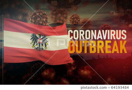 Coronavirus COVID-19 outbreak concept with flag of Austria state. Pandemic 3D illustration. Coronavirus COVID-19 outbreak concept with flag of Austria state. Pandemic 3D illustration. 64193484