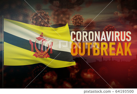 Coronavirus COVID-19 outbreak concept with flag of Brunei. Pandemic 3D illustration. 64193500