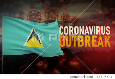 Coronavirus COVID-19 outbreak concept with flag of St. Lucia. Pandemic 3D illustration. 64193585