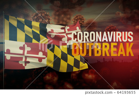 Coronavirus COVID-19 outbreak concept with flag of the states of USA. State of Maryland flag Pandemic 3D illustration. Coronavirus COVID-19 outbreak concept with flag of the states of USA. State of Maryland flag Pandemic 3D illustration. 64193655