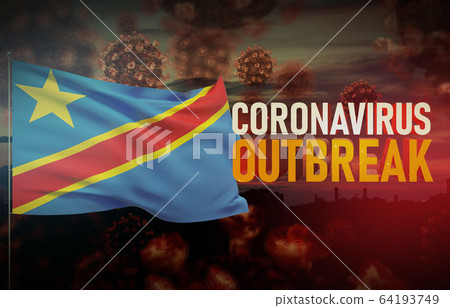 Coronavirus COVID-19 outbreak concept with flag of Democratic Republic of the Congo. Pandemic 3D illustration. Coronavirus COVID-19 outbreak concept with flag of Democratic Republic of the Congo. Pandemic 3D illustration. 64193749