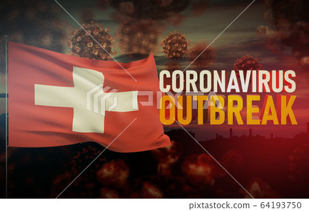Coronavirus COVID-19 outbreak concept with flag of Switzerland. Pandemic 3D illustration. 64193750
