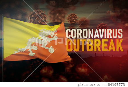 Coronavirus COVID-19 outbreak concept with flag of Bhutan. Pandemic 3D illustration. Coronavirus COVID-19 outbreak concept with flag of Bhutan. Pandemic 3D illustration. 64193773