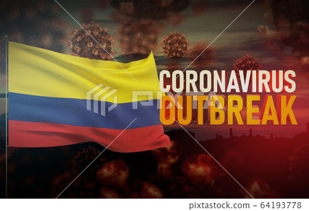 Coronavirus COVID-19 outbreak concept with flag of Colombia. Pandemic 3D illustration. 64193778