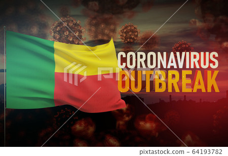 Coronavirus COVID-19 outbreak concept with flag of Benin. Pandemic 3D illustration. Coronavirus COVID-19 outbreak concept with flag of Benin. Pandemic 3D illustration. 64193782