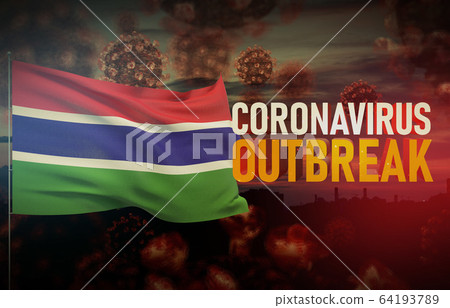 Coronavirus COVID-19 outbreak concept with flag of Gambia. Pandemic 3D illustration. 64193789